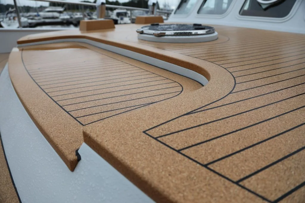 Cork flooring installation in a modern Dubai boat