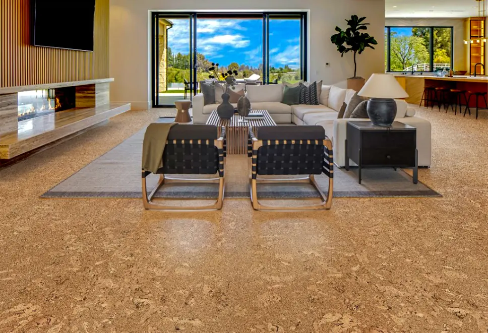 Cork flooring installation in a modern Dubai home.